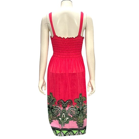 Ace Fashion Boho Paisley Bright Pink Print Sundress Sleeveless Smocked Size XXL - Picture 5 of 13